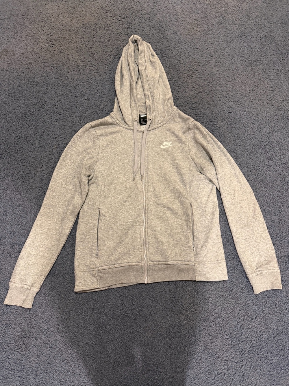 Nike Gray Full-Zip Hoodie with White Swoosh Women’s